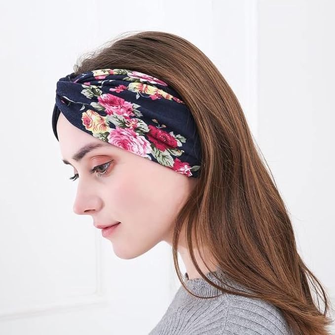 DRESHOW 6 Pack Boho Cotton Non-Slip Headbands for Women Girls Yoga Workout Running Knotted Turban Floral Elastic Head Wrap