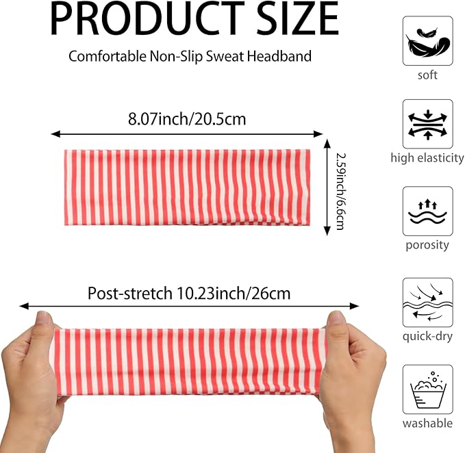 3PCS Headbands for Women Non Slip Elastic Sweat Hairbands Fashion Sports Hair Bands Soft Cloth Fabric Stretchy Headband for Workout Yoga Running