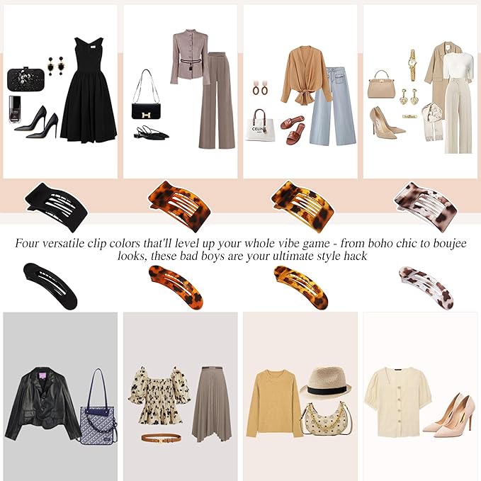 Velscrun Flat Hair Clips for Women Girls, 2 Styles 8 Pcs Lay Flat Claw Clips, Strong Hold French Duck Billed Large Side Hair Jaw Clip for All Hair Types, Fashion Trendy Hair Accessories Leopard