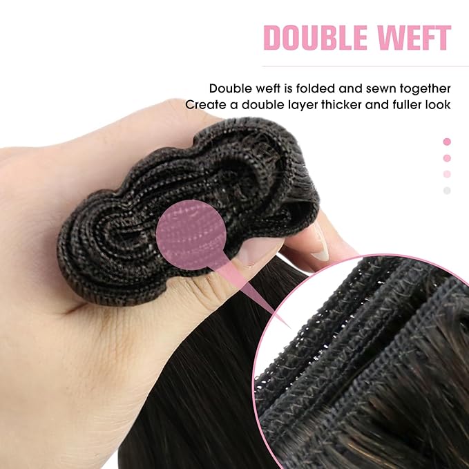 YoungSee Sew in Hair Extensions Real Human Hair Dark Brown Weft Extensions Brazilian Hair Extensions Sew in Darkest Brown for Natural Look 18Inch 100G