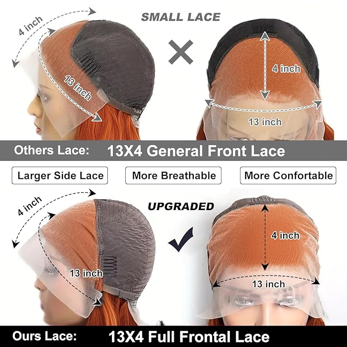 Bob Wig Human Hair 13x4 Orange Ginger Bob Lace Front Wigs Human Hair Real 100% Virgin Human Hair Wigs for Black Women 14inch