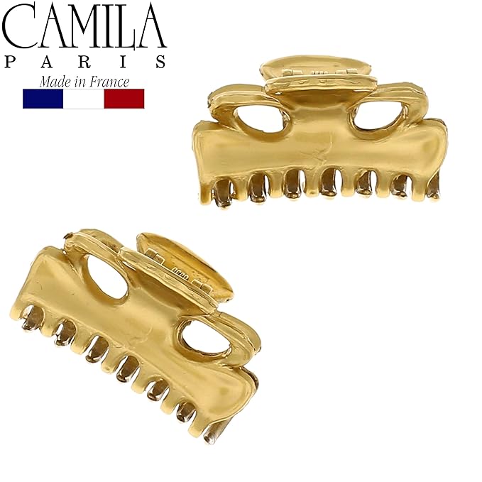 Camila Paris CP2921/2 French Hair Clip for Women, Set of 2 Small 1 inch Gold Girls Hair Claw Clip Jaw Fashion Durable Styling Hair Accessories for Women, Ladies Strong Hold Grip Clamp, Made in France