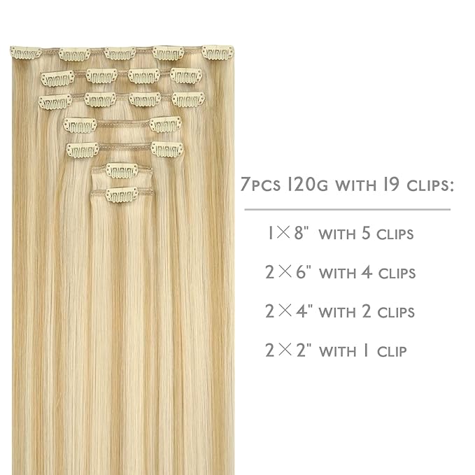 WENNALIFE Clip in Hair Extensions Real Human Hair, 22 Inch 160g 7pcs Light Blonde Highlighted Golden Blonde Remy Hair Straight Natural Extensiones De Cabello Humano Con Clip Ins