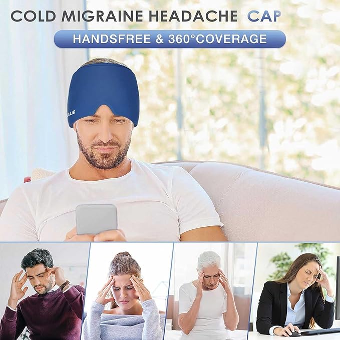 Cold Head Hat, Ice Head Cap Wrap, Ice Pack Cold & Hot -RoyalBlue