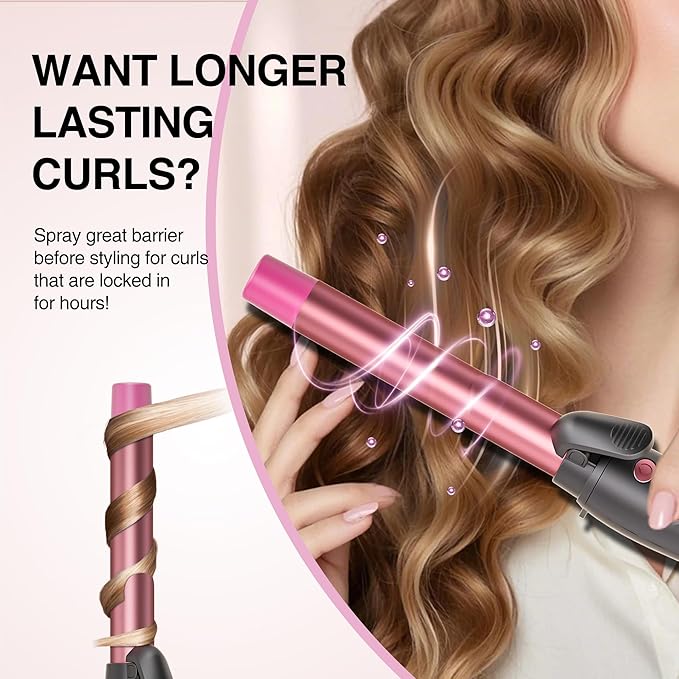 Extra-Long Barrel Rotating Curling Iron with Short Clamp, Automatic Curling Iron 1 Inch Creates Loose Curls – for Medium and Long Hair, High Heat 410°F, Instant Heat up, Double Ceramic, Dual Voltage