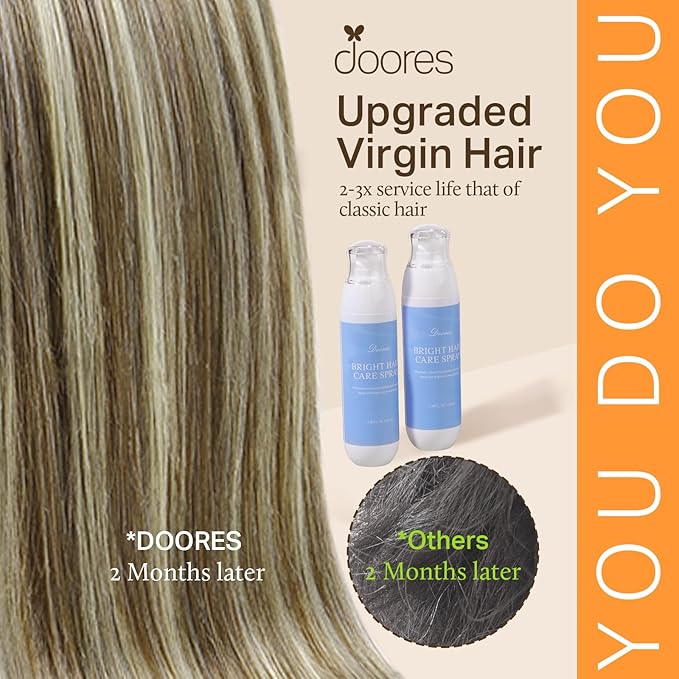 DOORES Human Hair Clip in Extensions, Light Brown Highlighted Medium Blonde14 Inch 130g 9pcs, Silky Straight Thick Extensions