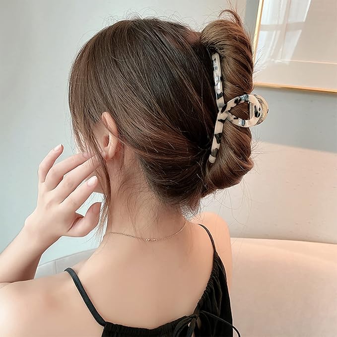 Large 4.7" Butterfly Acetate Hair Claws and Clamps - Strong Hold Hair Accessories for Long Thick Hair (Light Leopard)