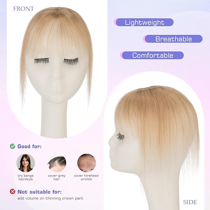 Hairro Bangs Hair Clip 3D 360°Cover Clip On Bangs Remy Human Hair Topper With Bangs Fringe French Bangs With Temples Clip In Bangs Hair Extensions 8 Inches 10g #27 Dark Blonde