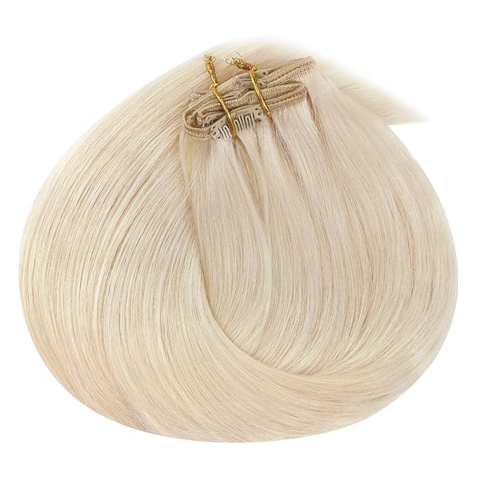 Ve Sunny Blonde Clip in Hair Extensions 22inch Platinum Blonde Human Hair Extensions Clip ins Long Hair Clip in Human Hair Extensions Color 60 Add Hair Length 7pcs 120g