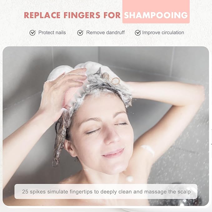 FREATECH Scalp Massager Hair Growth, Scalp Scrubber Shampoo Brush with Soft Silicone Bristles for Dandruff Removal and Hair Care, Wet & Dry Hair Massager Scalp Exfoliator, Chalk Pink