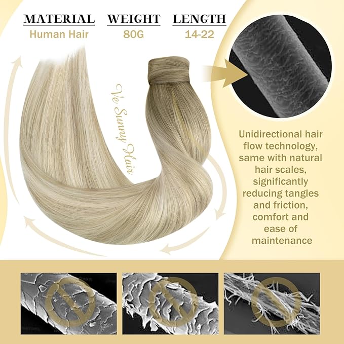 Ve Sunny Hair Extensions Ponytail Real Human Hair Wrap Around Clip in Ponytail Hair Extensions Straight Extensions Human Hair for Women Ash Grey Balayage Platinum Blonde 22inch 80G