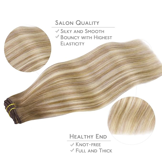 WENNALIFE Clip in Hair Extensions Real Human Hair, 18 Inch g 7pcs Balayage Dirty Blonde with Platinum Ends Remy Hair Straight Natural Extensiones De Cabello Humano Con Clip Ins