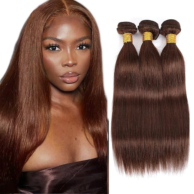 Brown Bundles Human Hair Color 4 Straight Bundles 20 22 24 Inch Niegmeag Brazilian Virgin Soft and Silky Remy Hair Extensions Chocolate Brown Straight Human Hair Bundle 150g