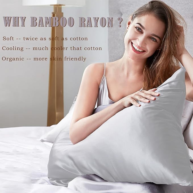 TELUS Body Cooling Pillow Case Cover, Bamboo Rayon & Lyocell Pillowcase with Zipper Closure, Breathable Pillow Case for Hot Sleepers and Night Sweats, 20x54 inches, Light Grey
