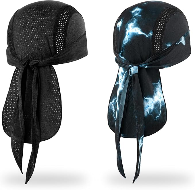 MELASA Do Rag Skull Cap Helmet Liner, Cooling Mesh Bandana Cap, Sweat Dew Rags Head Cover for Men Cycling Motorcycle Running