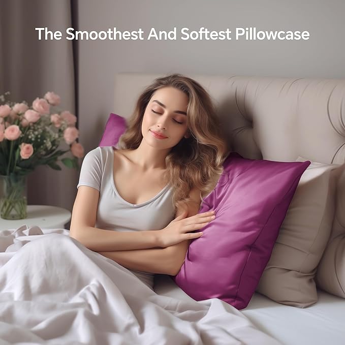 INFIIXSO Silk Pillow Cases 2 Pack Standard Size, Ultra Smooth & Soft Mulberry Silk Pillow Case for Hair and Skin, Breathable Cooling Silk Pillowcase with Hidden Zipper (Purple, 20x26 Inches)