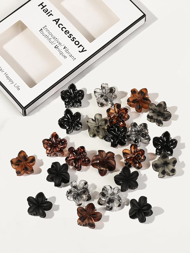 24 Small Hair Clips for Women Girls - Non-Slip Grip&Tangle-Free,Durable Plastic Mini Claw Clips (Tortoise & Black) for Thin/Medium Hair