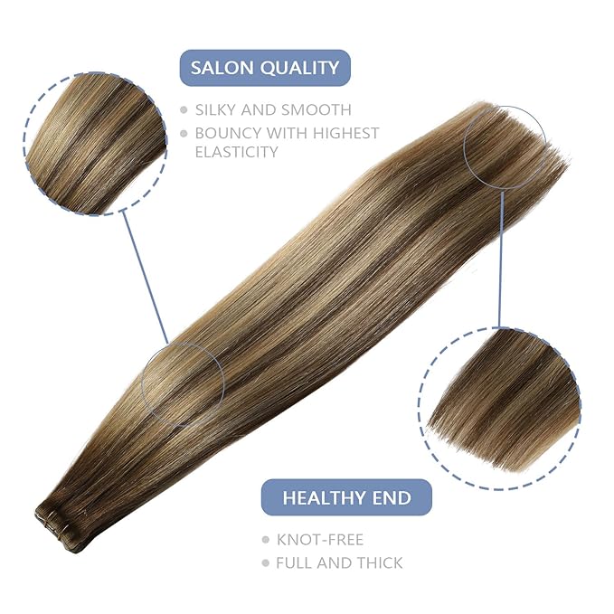 COOKAYU Invisible Tape in Extensions Human Hair, Medium Brown to Caramel Blonde 18Inch 40g 20pcs Injected Tape in Human Hair Straight Invisi Edge Extension