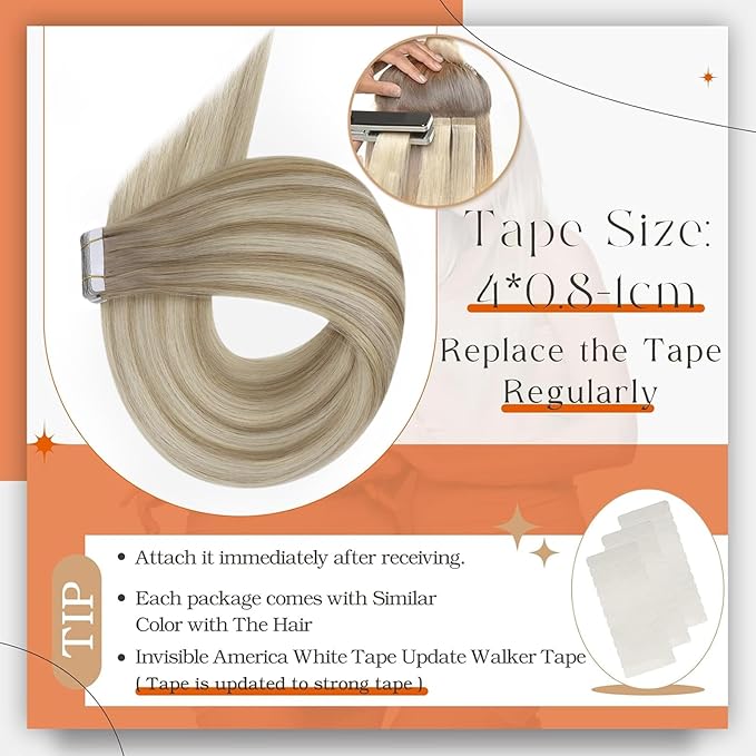 Full Shine Balayage Tape in Extensions Color 19/8/60 Tape in Hair Extensions Human Hair 22Inch Seamless Skin Weft Double Sided Adhesive Extension for Daily Office Look 40Pcs 100G