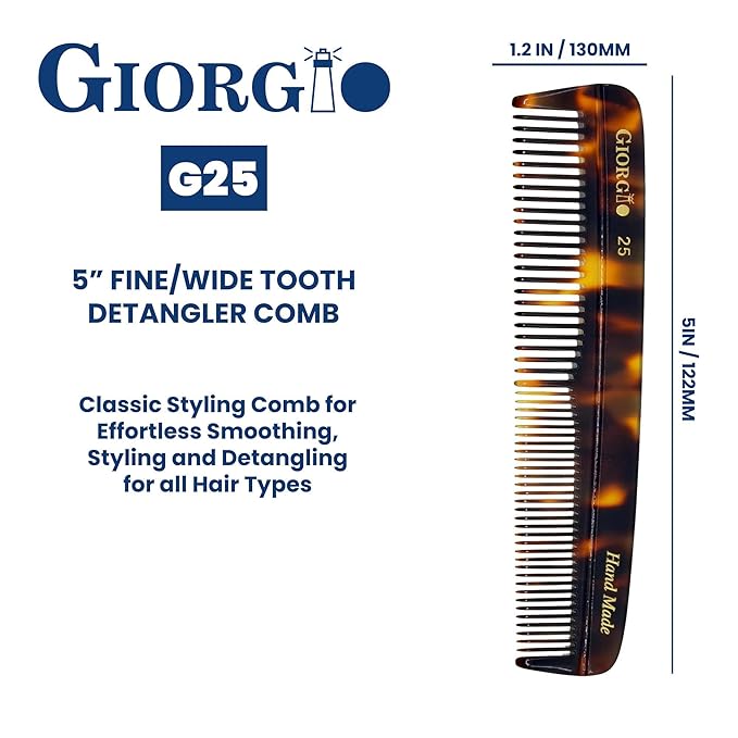 Giorgio G25 FineTooth and WideTooth Pocket Comb - Hair Styling Comb for Men and Women, Handmade Beard Combs for Men, Barber Combs, for Grooming,Saw Cut and Polished