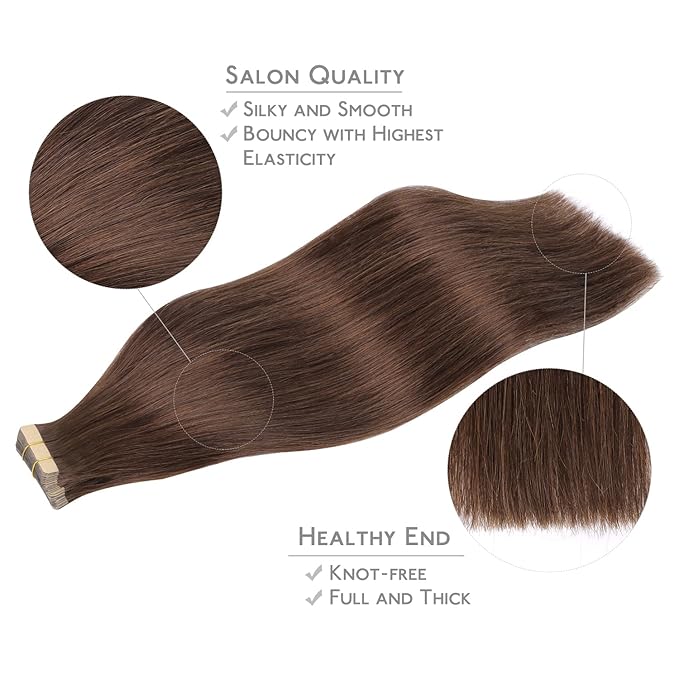 WENNALIFE Tape in Hair Extensions Human Hair, 20pcs 50g 24 inch Chocolate Brown Remy Hair Extensions Straight Human Hair Tape in Extensions Skin Weft Tape Extensions Human Hair