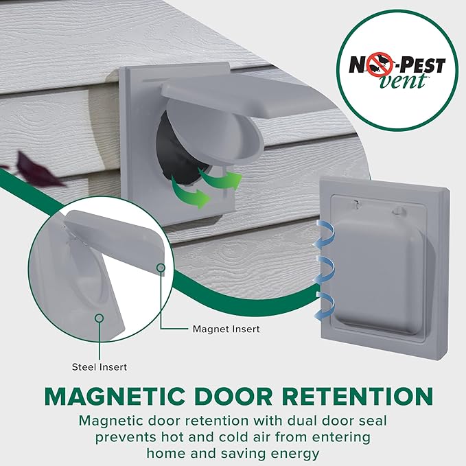 NO-PEST VENT, Exclusive Dual Door Dryer Vent Cover Outdoor 4 inch or Bathroom fan, Made in USA w Highest UV Resistant Plastic in any Outdoor Vent Cover (Slate Grey, 4 inch W/O Duct Tube)