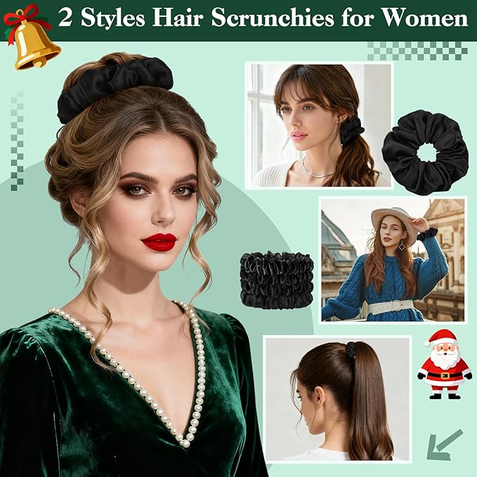 Hair Accessories Kit for Women, 27 PCS Set Included Hair Scrunchies, Claw Clips, Bow Clips, Hair Brush and Headband Hair Gift for Women (Dark Green)