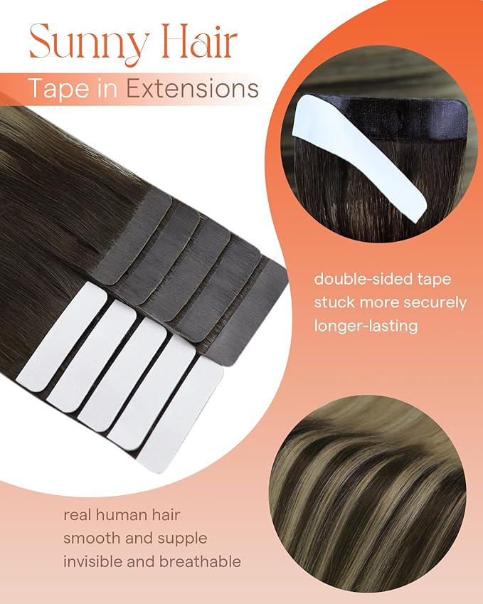 Sunny Tape in Hair Extensions Human Hair Dark Brown Balayage Blonde Hair Extensions Real Human Hair Tape ins 12 Inch Tape in Extensions 20Pcs 30g