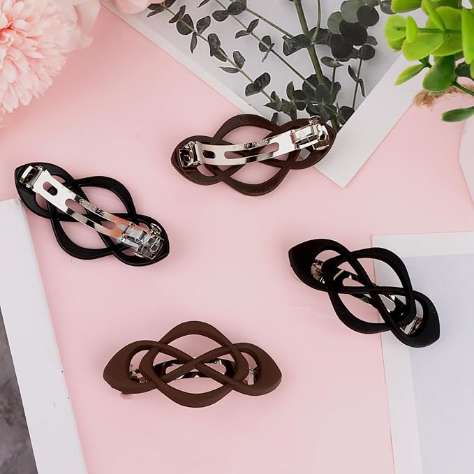 Hair Barrettes for Women 4packs Hair Clips French Barrette Khaki and Black Clip Stylish Accessories for Women Girls