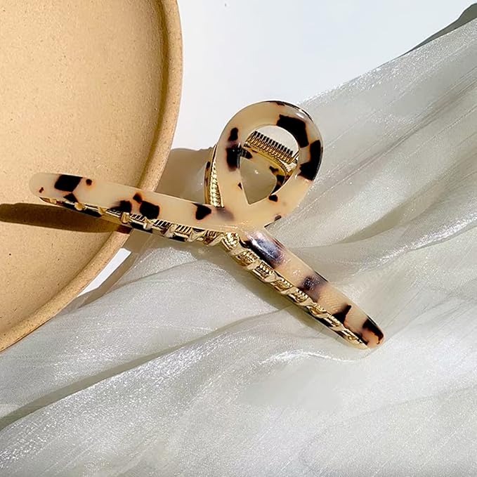 Large 4.7" Butterfly Acetate Hair Claws and Clamps - Strong Hold Hair Accessories for Long Thick Hair (Light Leopard)