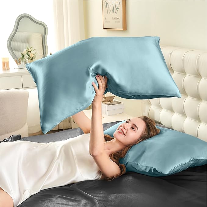 INFIIXSO Mulberry Silk Pillowcase for Hair and Skin, Silk Pillow Cases King Size with Hidden Zipper 20x40 Inches, Super Smooth and Soft Cooling Pillow Cases for Hot Sleepers(Haze Blue, 1 Pack)