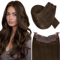 RUNATURE Invisible Wire Hair Extensions Brown 18 Inch 80g One Piece Fish Line Hair Extensions Real Human Hair Straight Smooth Hair No Shedding Easy to Install #4