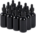12 Pcs, 2oz Glass Dropper Bottle, Leakproof Tincture Bottles with Dropper, Black Reusable Eye Dropper Bottle, for All Kinds of Liquids (Black, 2oz-12pcs)