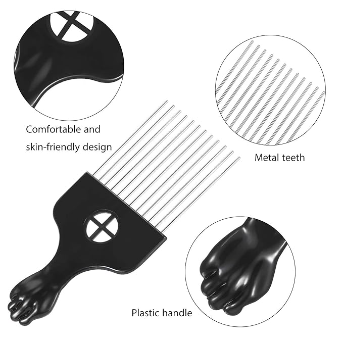 Boao 3 Packs Metal Hair Pick Afro Pick Comb Wig Braid Detangle Styling Lift Comb Tool for Women, Men Curly Hair Styling