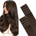 GOO GOO Invisi Edge Tape in Hair Extensions Human Hair, 4A Chocolate Brown, 10pcs 24inch 30g, Virgin Remy Hair, Seamless Injected Tape, Natural Look