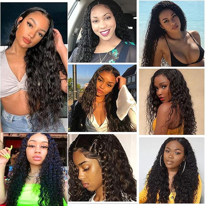 30 32 34 Inch Human Hair Bundles Color 1B Water Wave Bundles Double Weft Natural Black Wet and Wavy Bundle Niegmeag Brazilian Virgin Remy Hair Extensions
