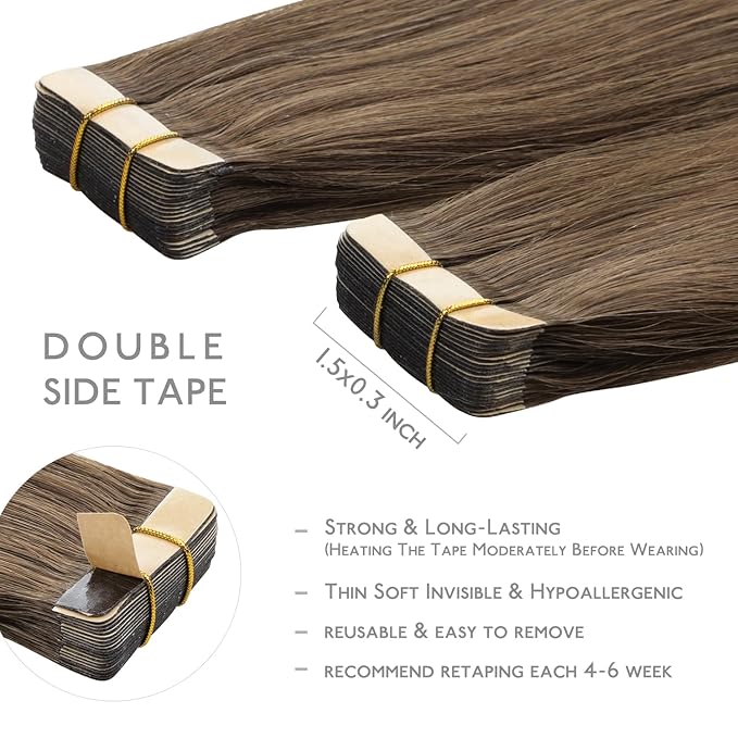 WENNALIFE Tape in Hair Extensions Human Hair, 20pcs 40g 12 inch Light Ash Brown Remy Hair Extensions Straight Human Hair Tape in Extensions Skin Weft Tape Extensions Human Hair