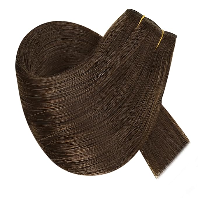 RUNATURE Invisible Wire Hair Extensions 20 Inch Brown Wire Hair Extensions Real Human Hair 100g One Piece Remy Straight Soft Hair for Women Easy to Apply #4