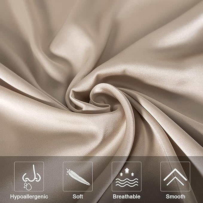 Mulberry Silk Pillowcase for Hair and Skin,Standard Size Cooling Silk Pillow Case with Hidden Zipper,Allergen Proof Dual Sides Soft Breathable Smooth Silk Pillow Cover for Women(King,Champagne)