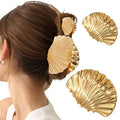 2 PCS Metal Hair Clips for Women, Durable & Elegant Seashell Gold Hair Clips for Styling, Metal Claw Clips for Thick Thin Hair, Strong Hold Decorative Hair Accessories Holiday Christmas Gifts