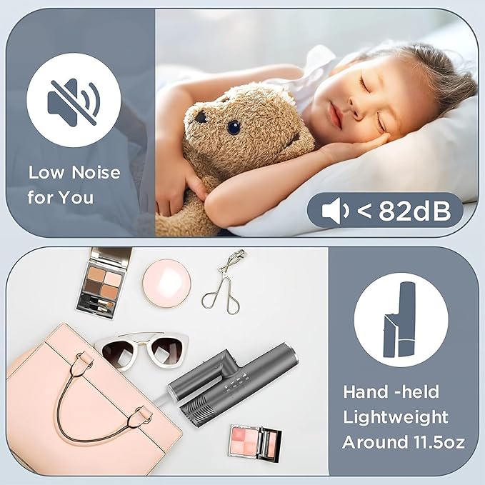 Hair Dryer, High-Speed Brushless Motor Ionic, Foldable and Portable 9Modes One Touch Switch with 1Diffuser, 1Nozzle and 1Concentrator Attachment for Home, Travel, Grey