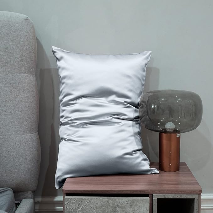J JIMOO 100% Pure Mulberry Silk Pillowcase for Hair and Skin, Both Sides 19 Momme Pure Natural Silk Pillowcases Soft Breathable Standard 20''×26'', Silver Grey 1 Pack
