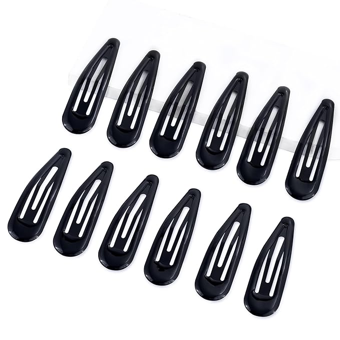 Metal Snap Hair Clips Water Drop No Slip Hair Barrettes for Women Large Hair Clips For Thick And Thin Fine Hair,Black,2.67 x 0.7 Inches,12 PCS