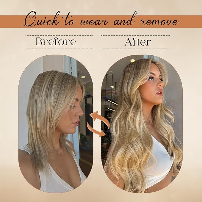 Clip in Hair Extensions Real Human Hair 20Inch 8pcs 105g Seamless Balayage Blonde Hair Extensions Clip Ins Double Weft Light Blonde Highlight Golden Blonde Invisible Straight Remy Human Hair for Women