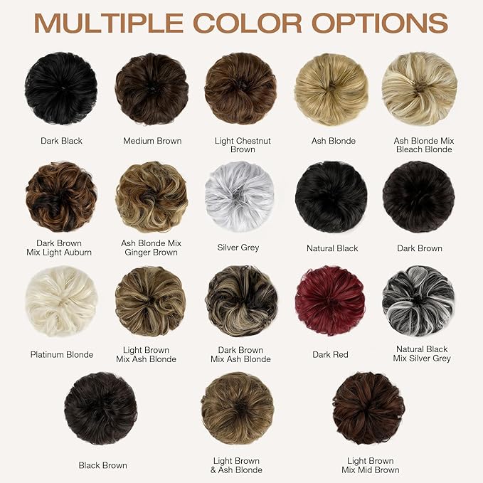 Messy Bun Hair Piece Wavy Curly Scrunchies Fluffy Donut Thick Updo Elegant Chignon Hairpieces for Women Girls, Medium Brown 1.4oz
