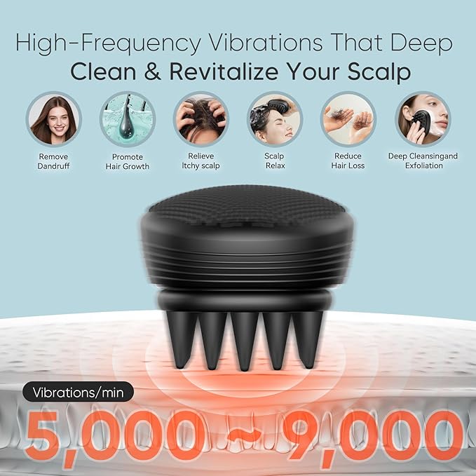 EKZ Sonic Vibrating Scalp Massager Shampoo Brush: Electric Silicone Hair Scrubber for Deep Scalp Clean, Dandruff Removal, Exfoliation, Stress Relief & Hair Growth –Suitable for Women, Men, Kids & Pets
