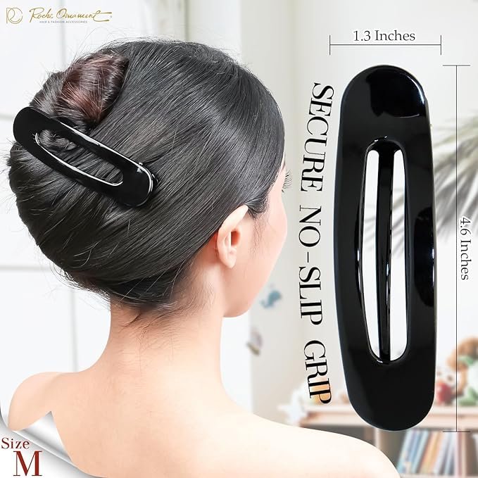 RC ROCHE 6 Pcs Flat Claw Hair Clips for Women Lay Down Barrettes No Crease Side Slide Thick Long Hair Duckbill French Against Head Jaw Claw Styling Clamp, Medium Black