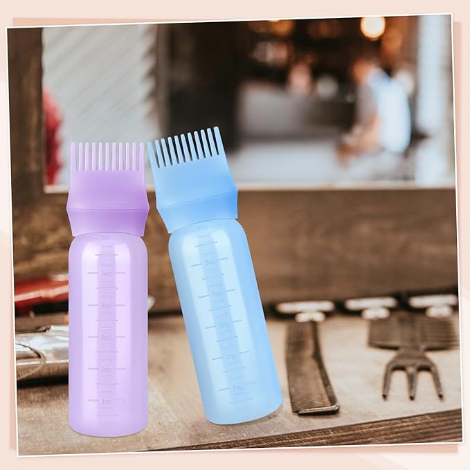 Pimoys Hair Oil Applicator Bottle for Scalp, Root Comb Applicator Bottles Hair Dye Squeeze Bottle Hair Coloring Tools, 2 Pack (Blue, Purple)
