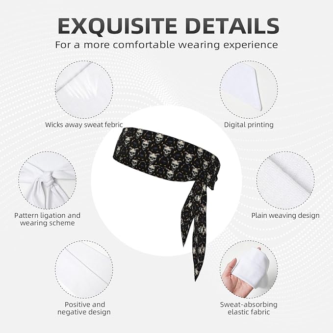 Boys Girls Sports Sweat Bands, Boho Style Long Head Band for Yoga Travel Spa, Cool Goth Raven Skull Goat Headdress Hair Accessories