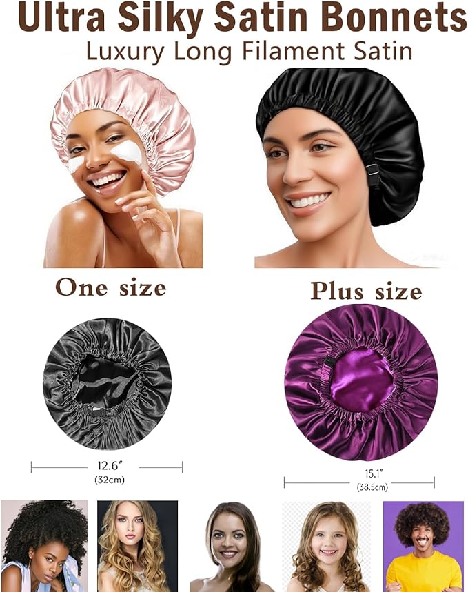 Satin Bonnet 2Pcs Silk Bonnet Hair Bonnets For Sleeping Silky Soft Sleep Cap Womens Night Curly Natural Hair Caps